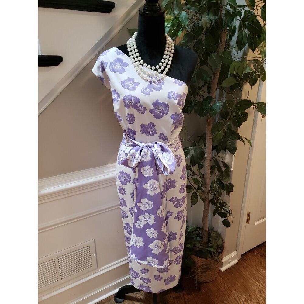 Eva Mendes Womens White Floral Tie Waist One Shoulder Zip Knee Length Dress 2XL